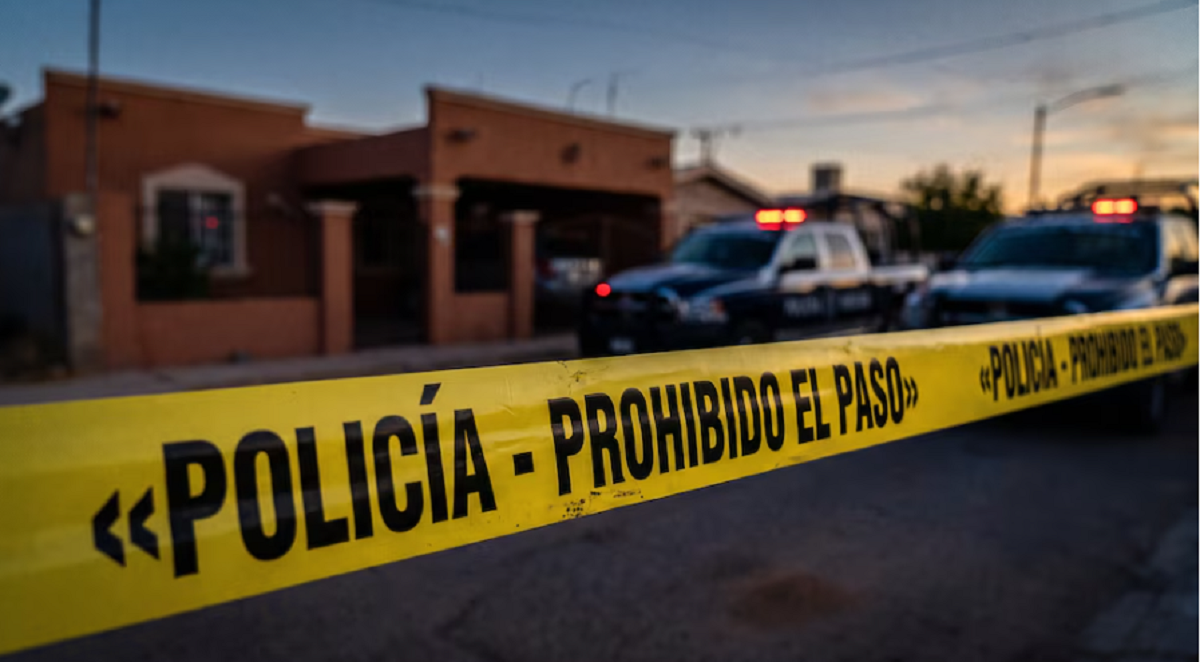 Cordon policial y peritos de la Fiscalía de Sonora trabajando en la escena del ataque.