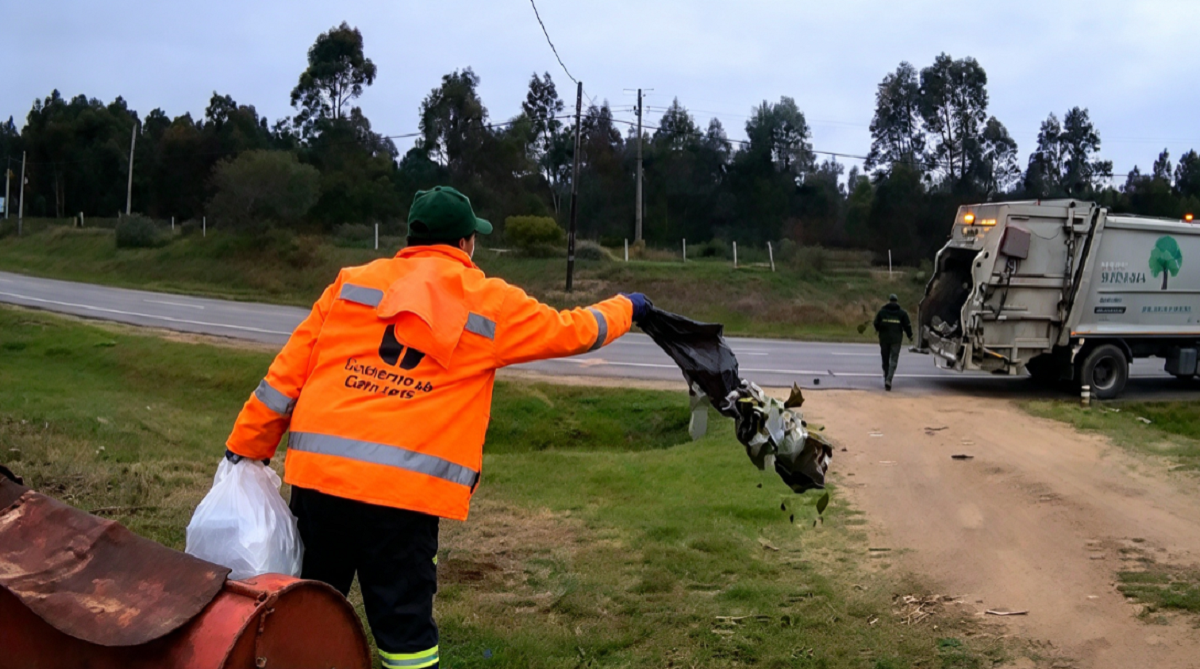 Captura de video de cámara de seguridad mostrando a un recolector arrojando basura en una casa.