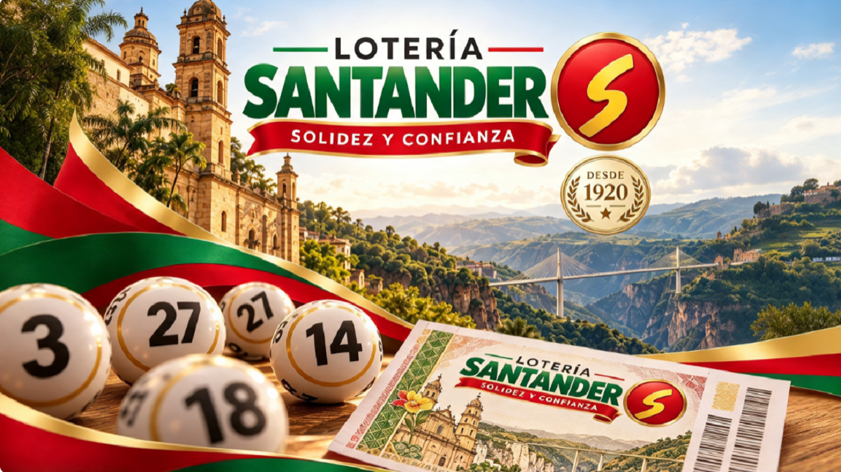 Billete oficial impreso de la Lotería de Santander de Colombia.