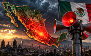 Pantalla digital mostrando el mapa de monitoreo sísmico del Servicio Sismológico Nacional.