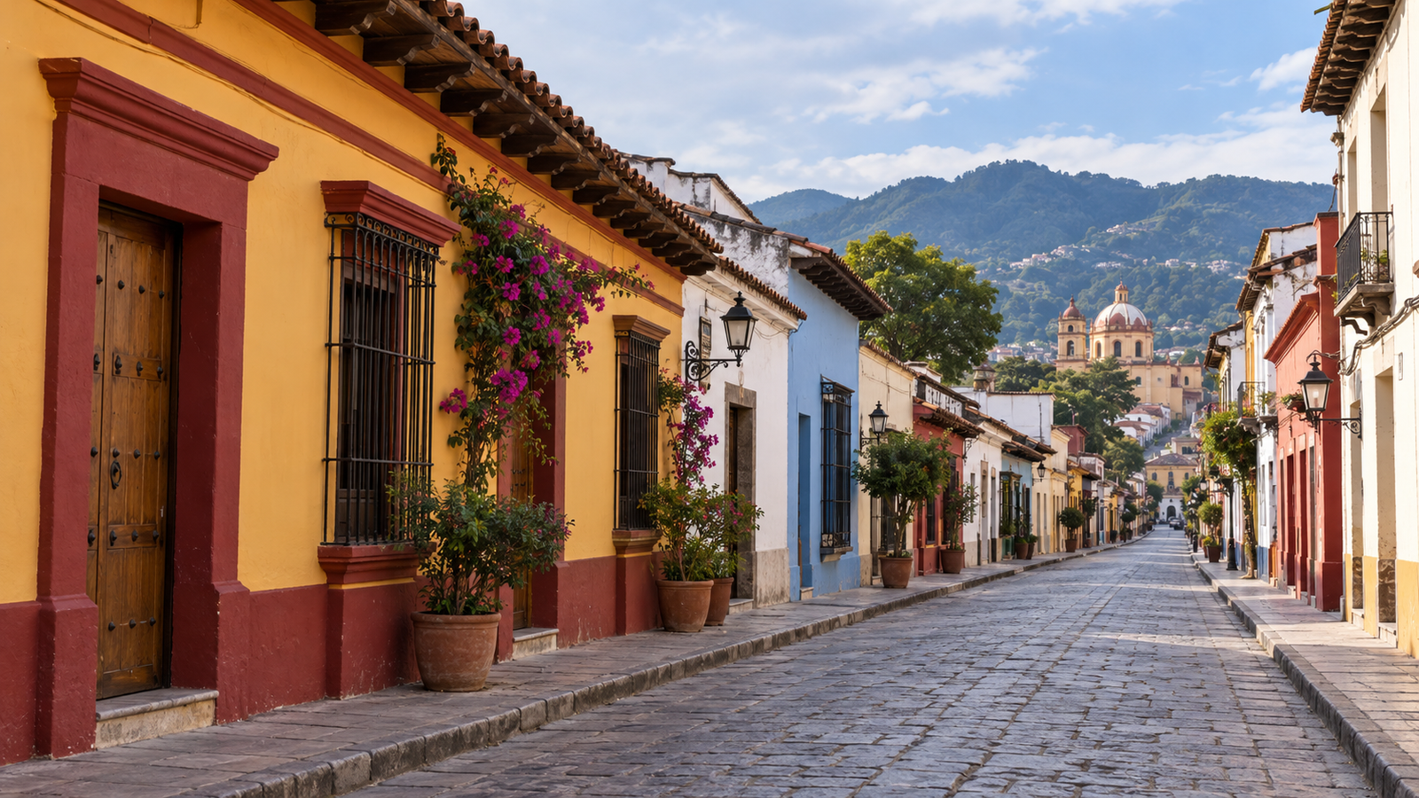 Fachada de un edificio en Chiapas con calles despejadas tras un movimiento telúrico.