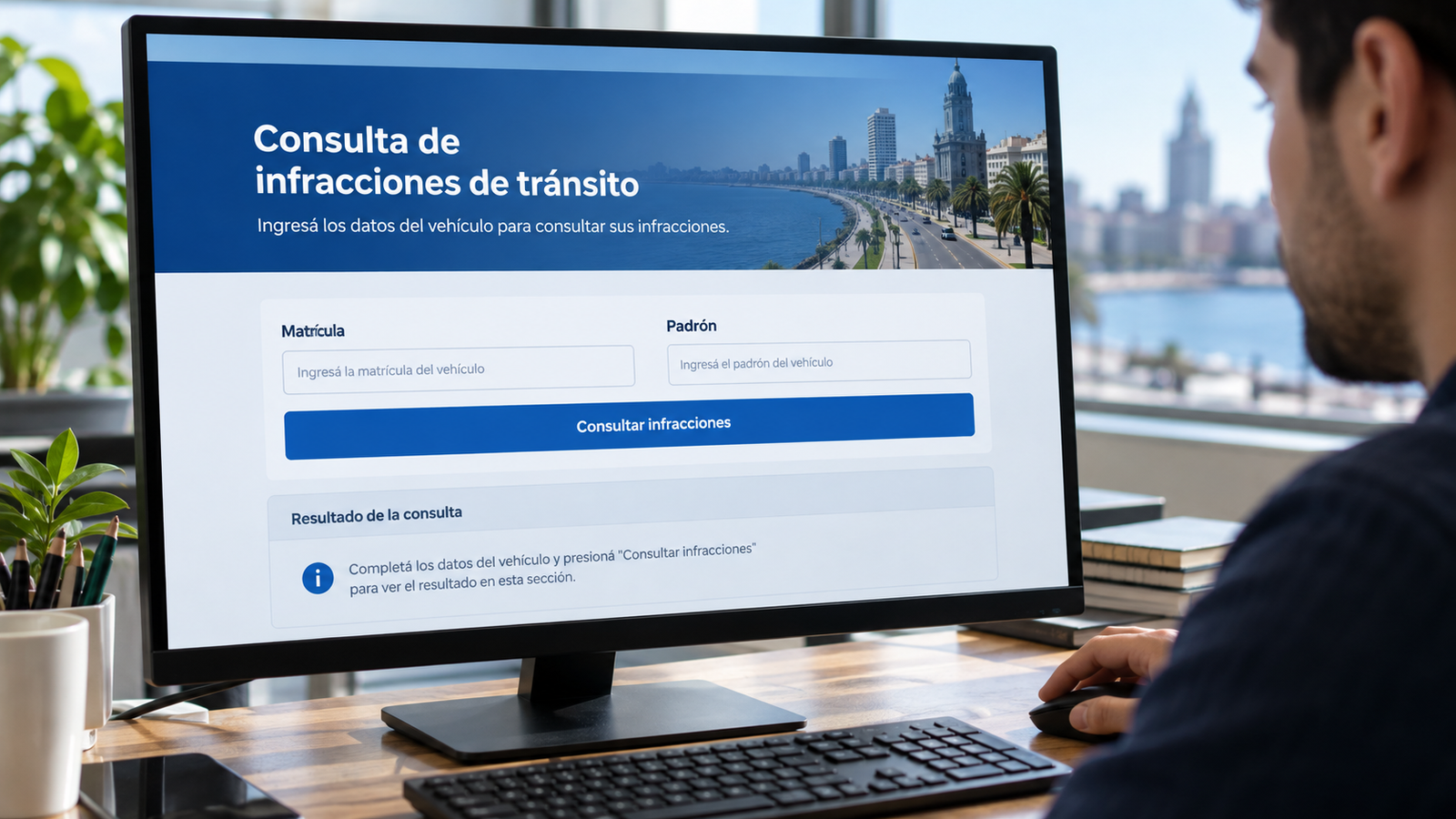 Pantalla mostrando el formulario de consulta de infracciones vehiculares por matrícula y padrón.