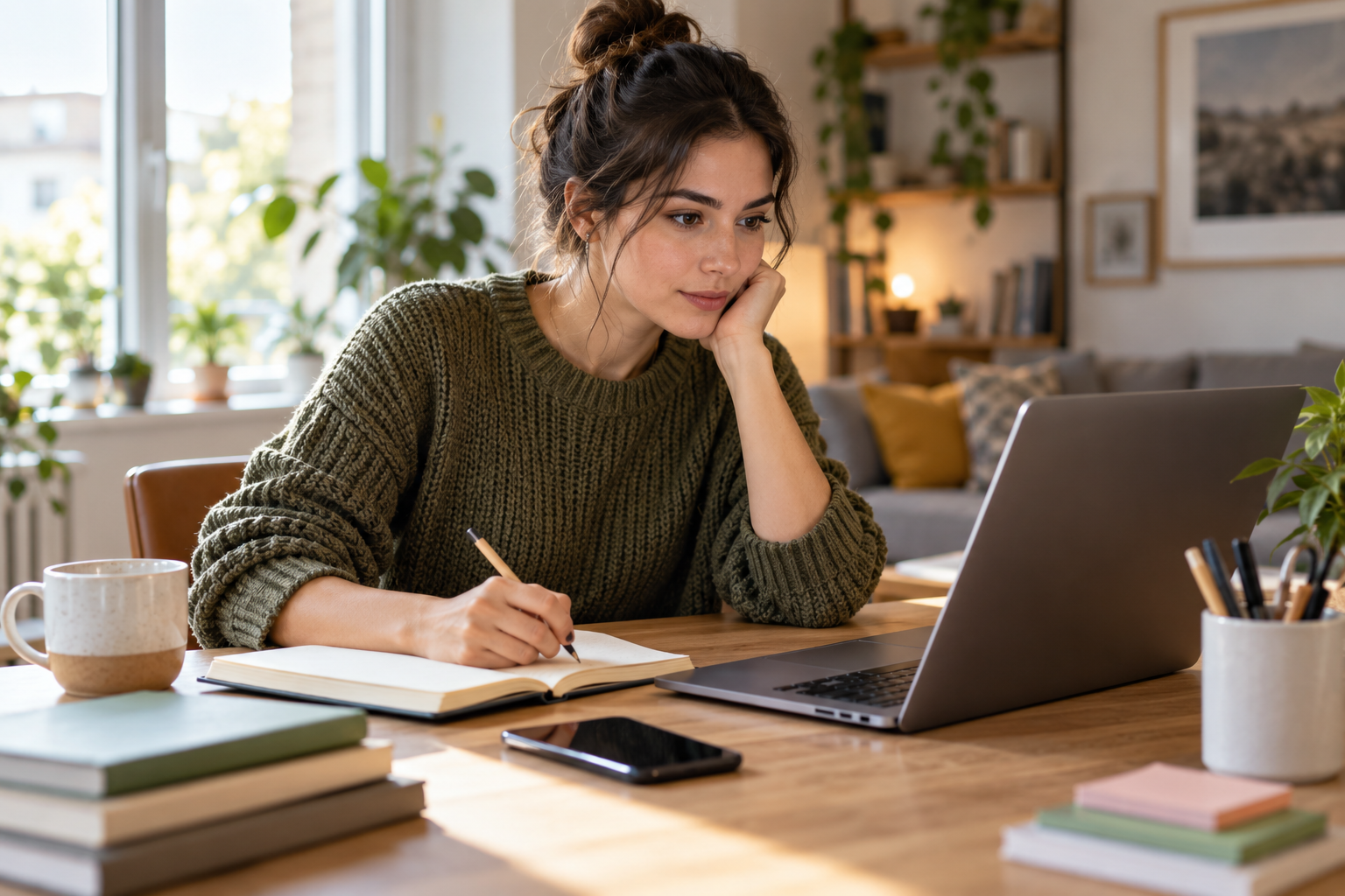 Persona concentrada trabajando, estudiando o desarrollando un proyecto personal
