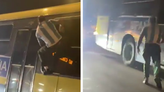 Unidad de ómnibus de la empresa UCOT detenida en una avenida de Montevideo.