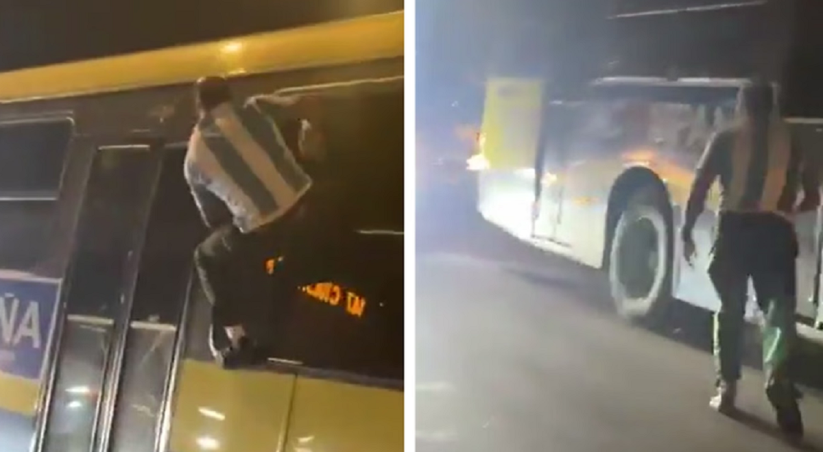 Unidad de ómnibus de la empresa UCOT detenida en una avenida de Montevideo.