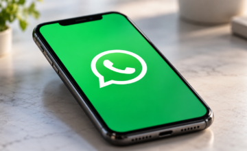 Logotipo de la aplicación de mensajería instantánea WhatsApp en un dispositivo móvil.